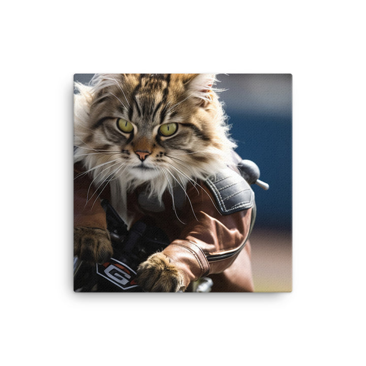 Maine Coon Superbike Athlete Canvas - PosterfyAI.com