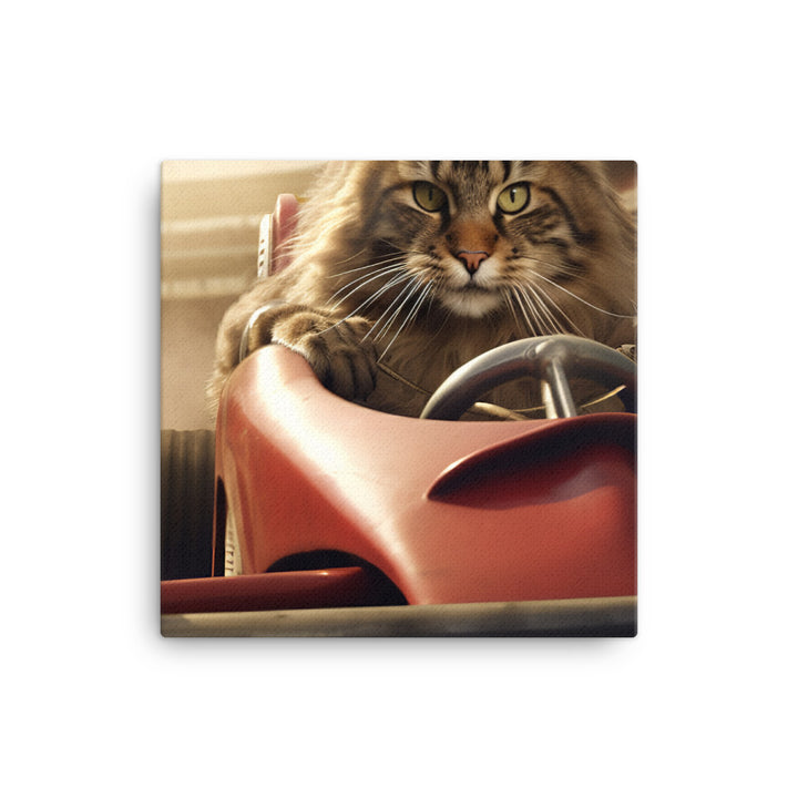 Maine Coon Motorsport Athlete Canvas - PosterfyAI.com