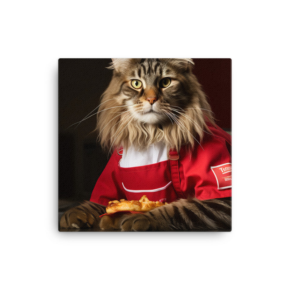 Maine Coon Fast Food Crew Canvas - PosterfyAI.com