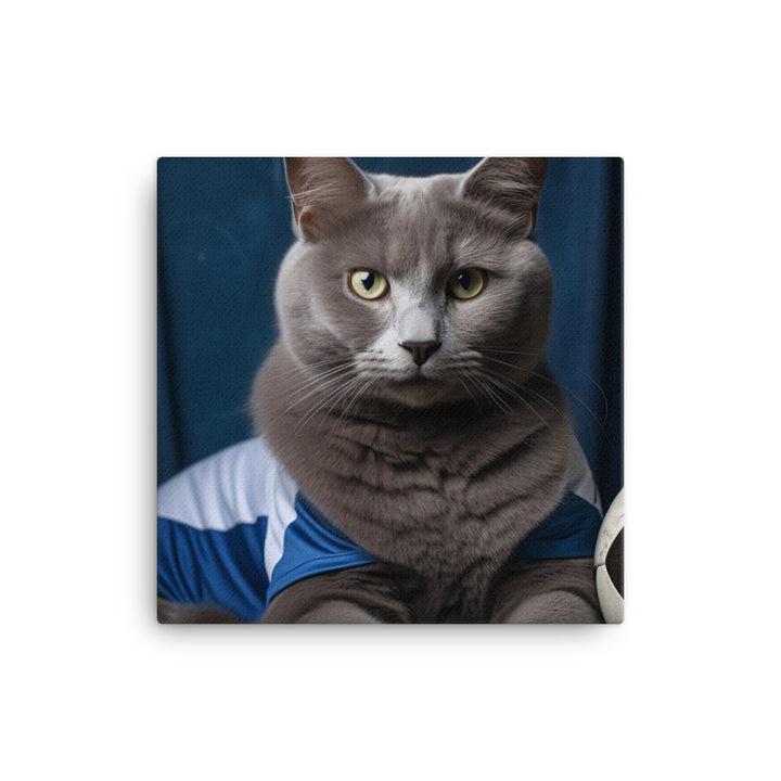 Russian Blue Football Player Canvas - PosterfyAI.com