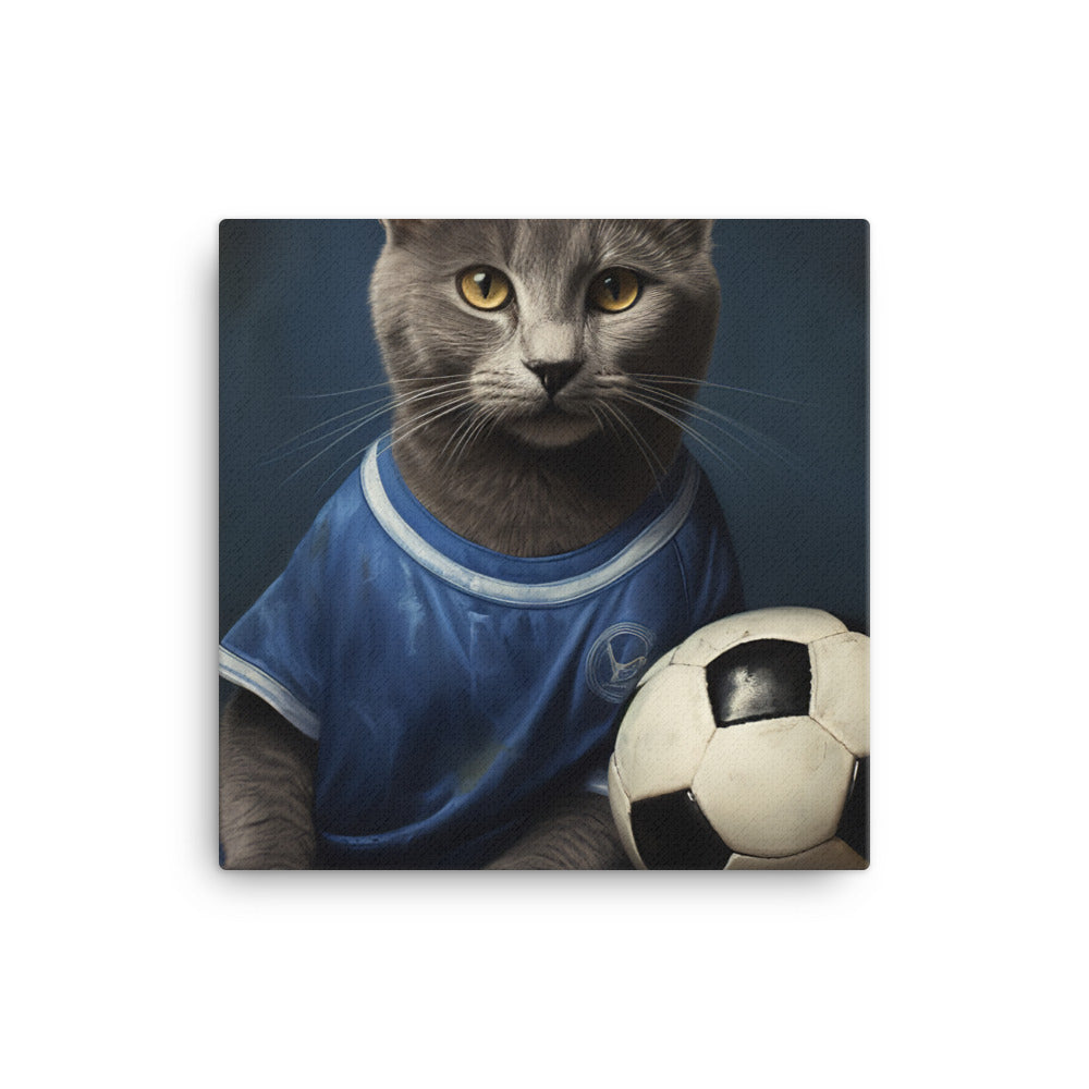 Russian Blue Football Player Canvas - PosterfyAI.com