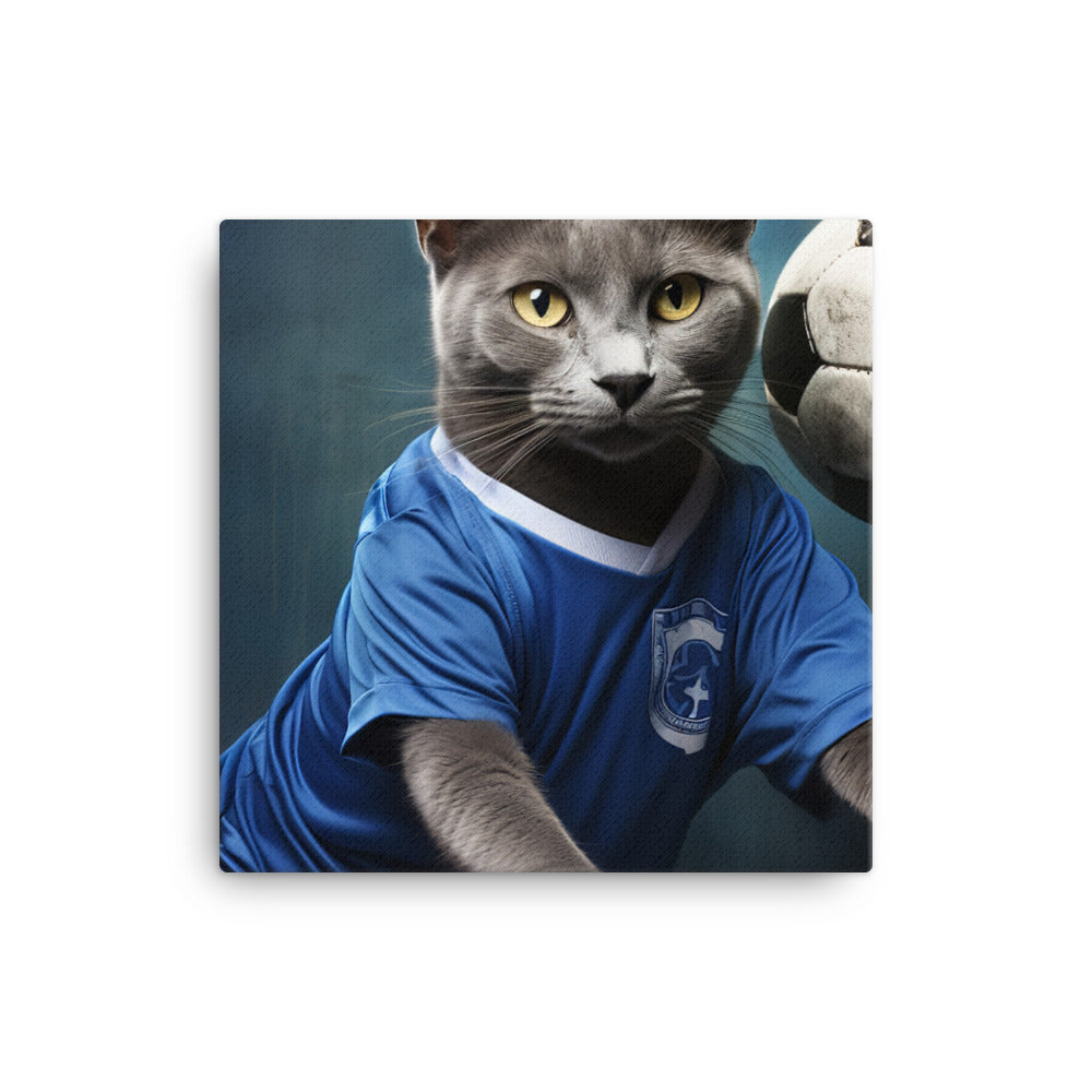 Russian Blue Football Player Canvas - PosterfyAI.com