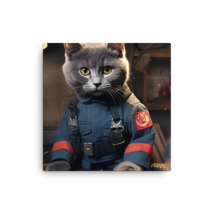 Russian Blue Firefighter Canvas - PosterfyAI.com