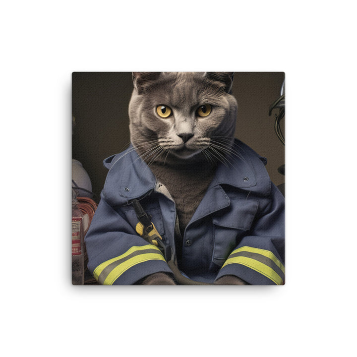 Russian Blue Firefighter Canvas - PosterfyAI.com