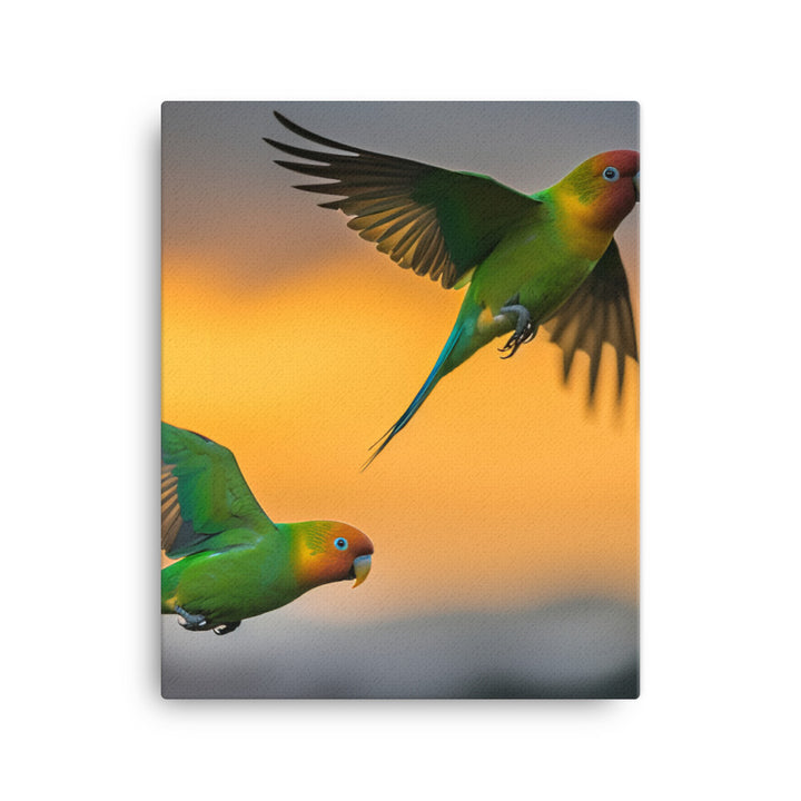Lovebirds in Flight Canvas - PosterfyAI.com