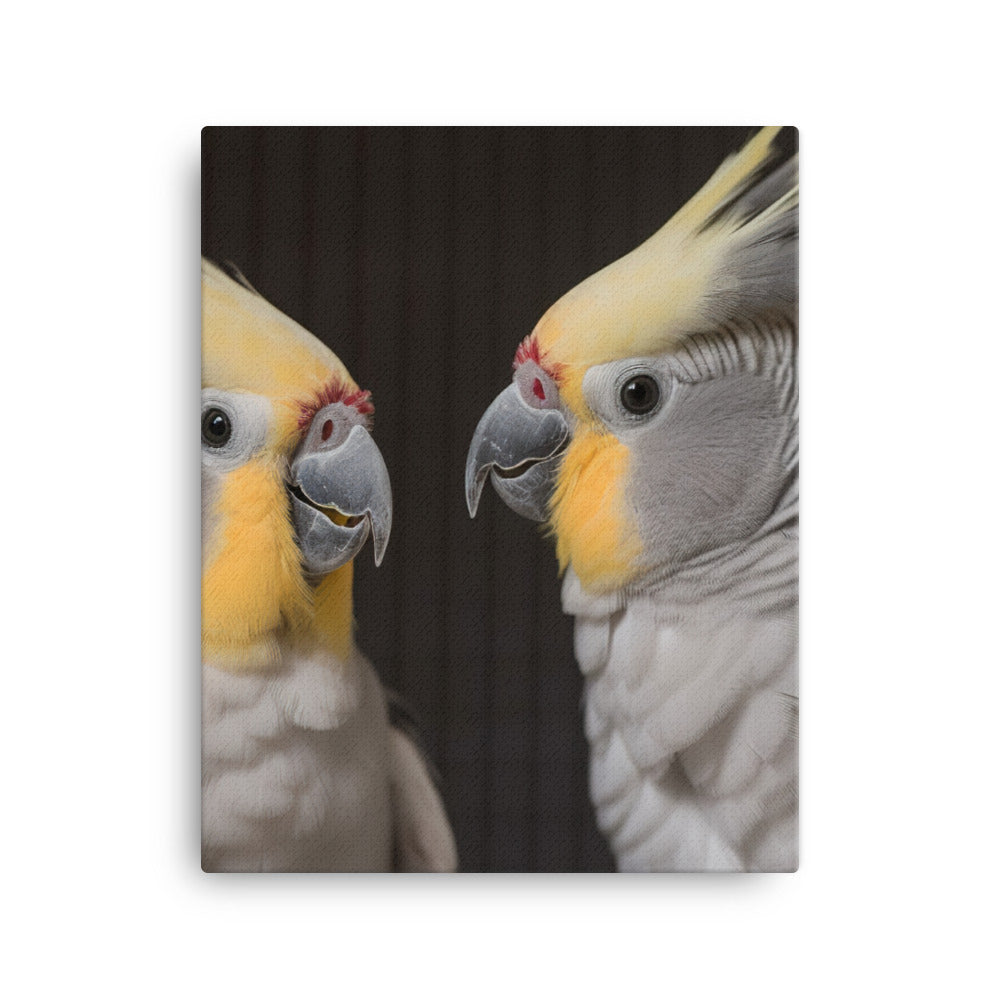 Cute and Curious Cockatiels Canvas - PosterfyAI.com