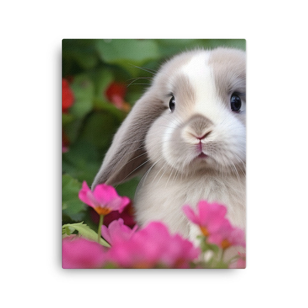 Adorable Mini Lop Bunny in a Garden Canvas - PosterfyAI.com