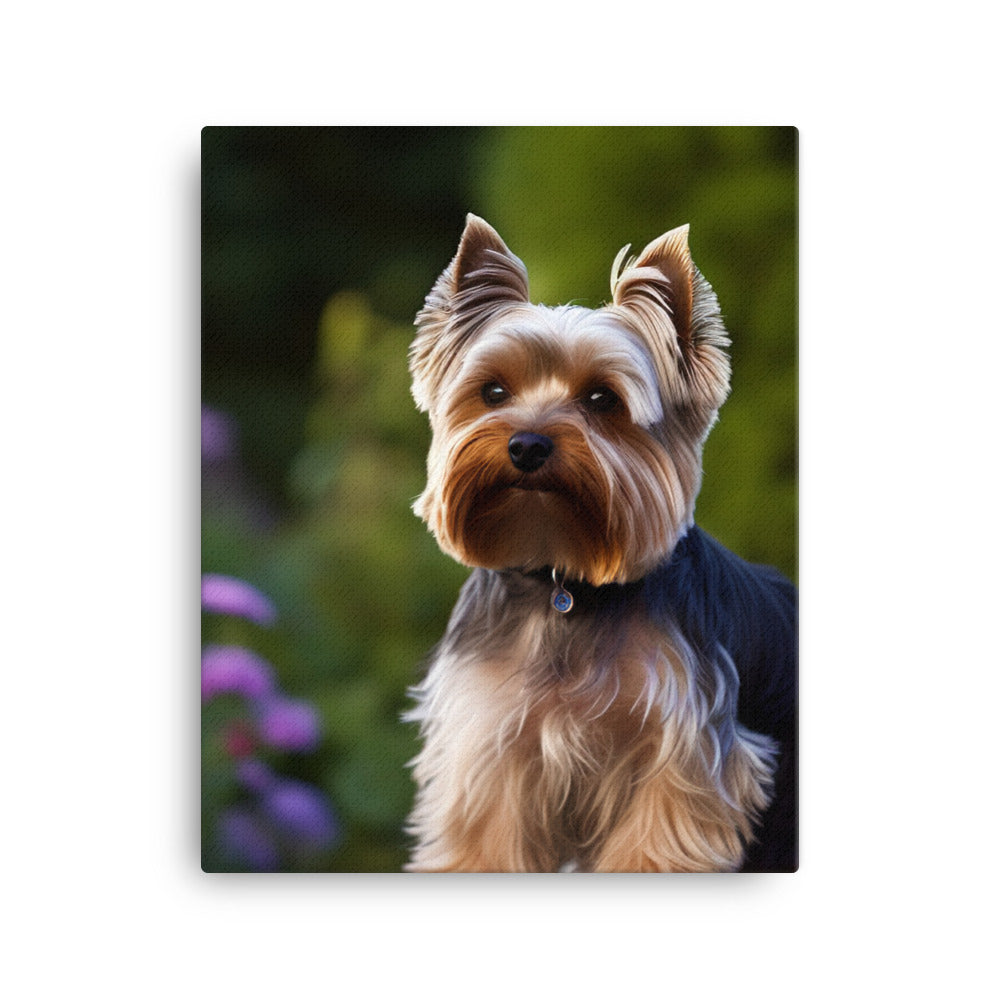 Yorkshire Terrier in the Garden Canvas - PosterfyAI.com