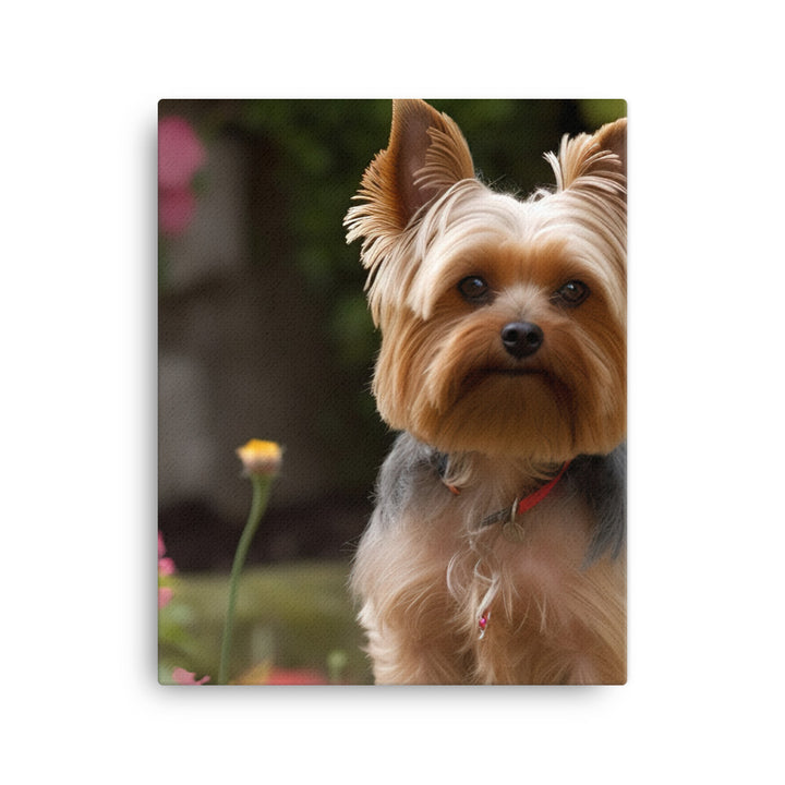 Yorkshire Terrier in the Garden Canvas - PosterfyAI.com