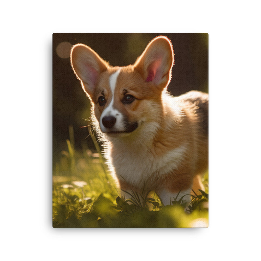 Welsh Corgi Puppy Playing Canvas - PosterfyAI.com