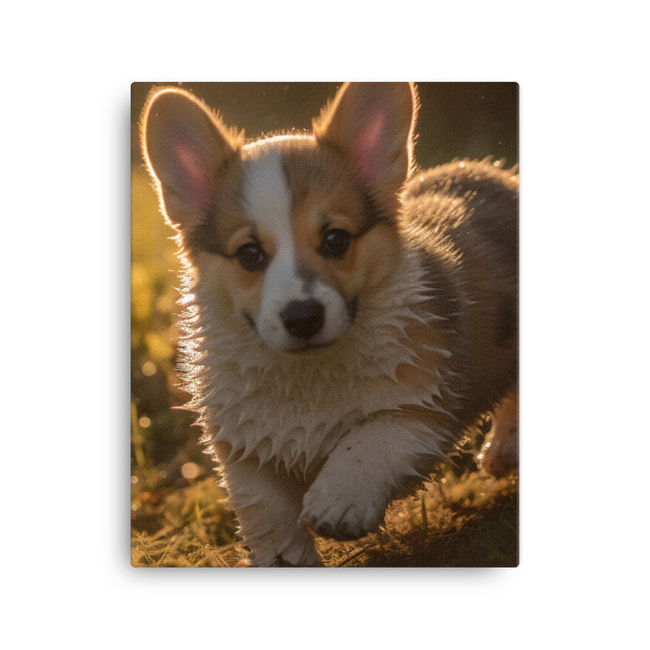 Welsh Corgi Puppy Playing Canvas - PosterfyAI.com