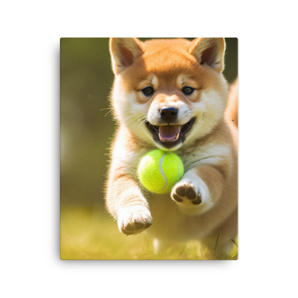 Shiba Inu Pup Playing Canvas - PosterfyAI.com