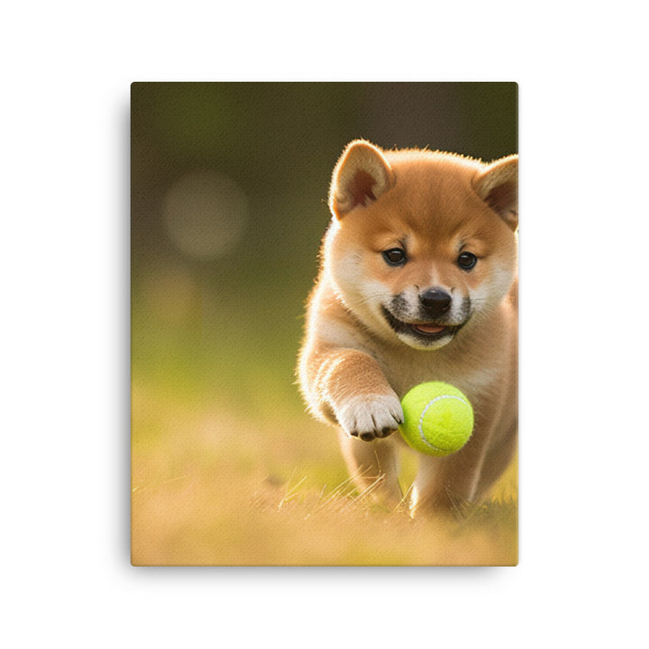 Shiba Inu Pup Playing Canvas - PosterfyAI.com