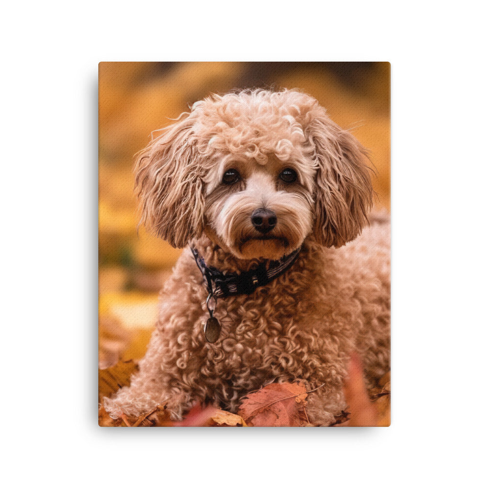 Poodle in Autumn Leaves Canvas - PosterfyAI.com