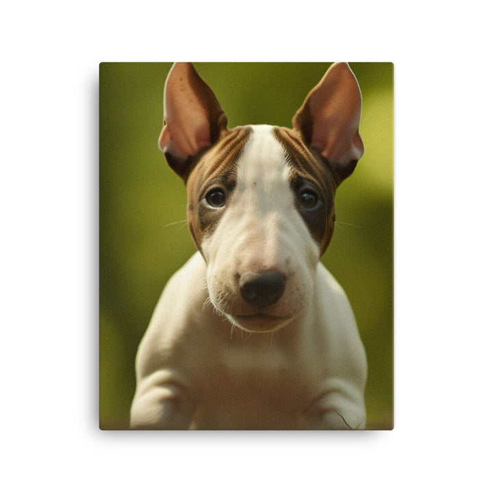 Playful Bull Terrier Pup Canvas - PosterfyAI.com