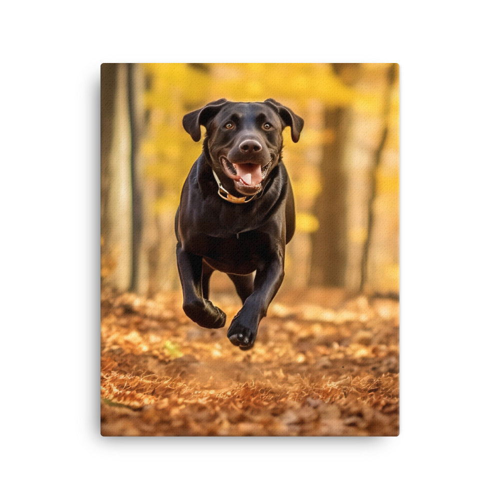 Labrador Retriever Running in the Woods Canvas - PosterfyAI.com