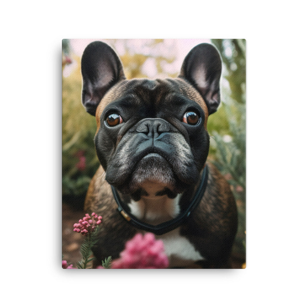 Frenchie in the garden Canvas - PosterfyAI.com