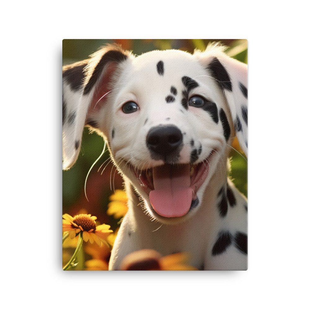 Dalmatian Pup in the Garden Canvas - PosterfyAI.com