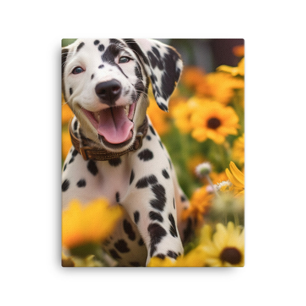 Dalmatian Pup in the Garden Canvas - PosterfyAI.com