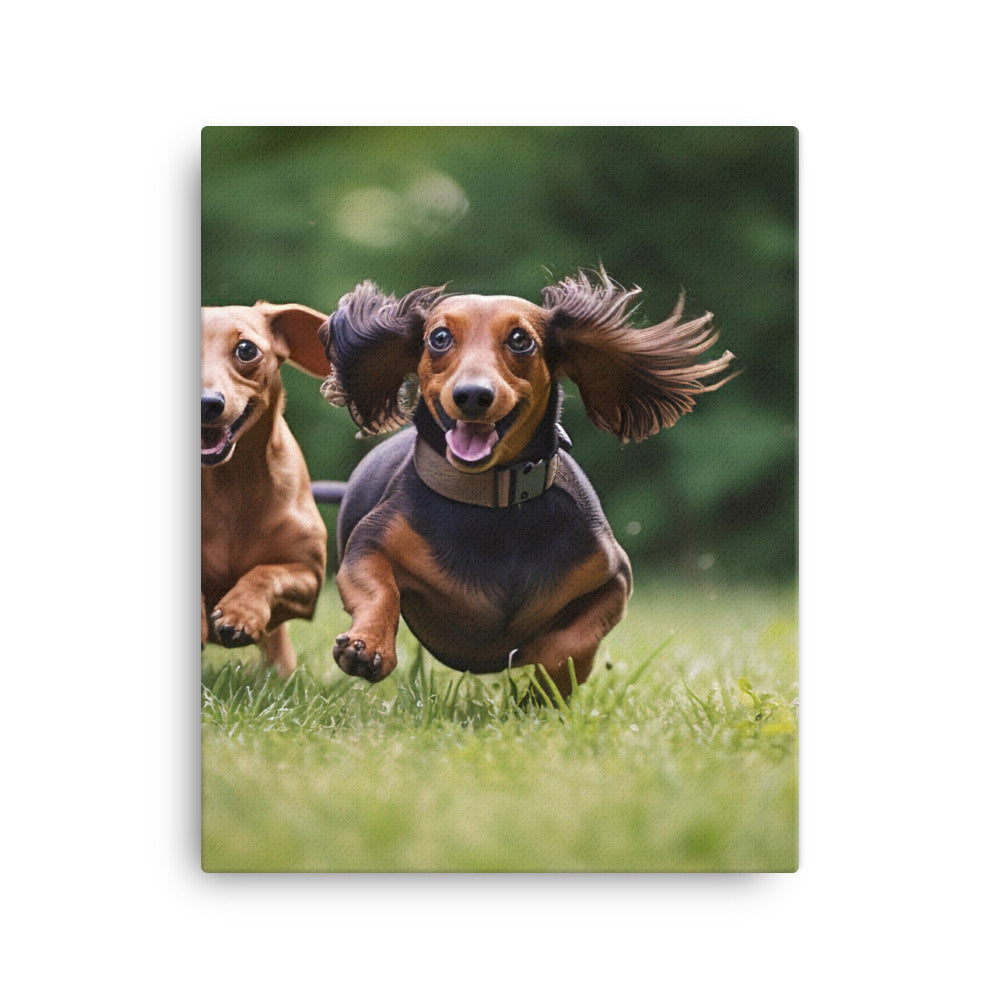 Dachshunds at Play in the Park Canvas - PosterfyAI.com