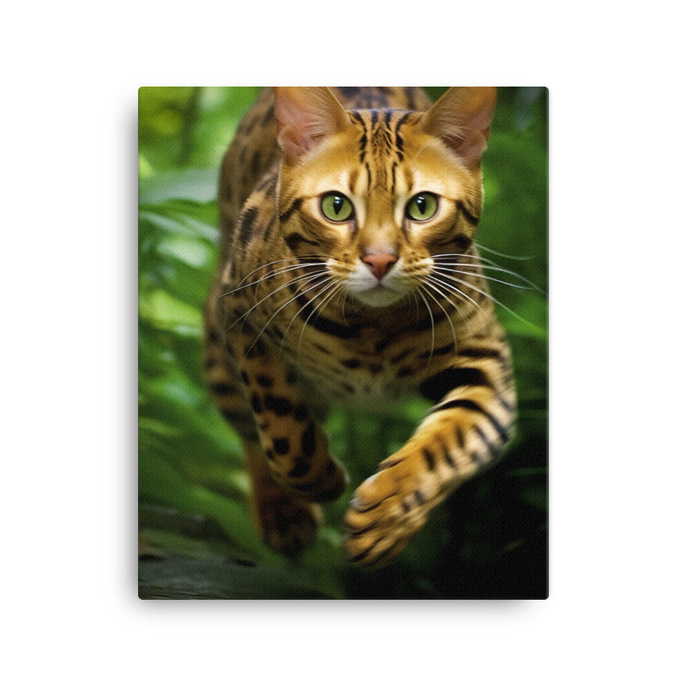 Bengal Cat Hunting Adventure Canvas - PosterfyAI.com