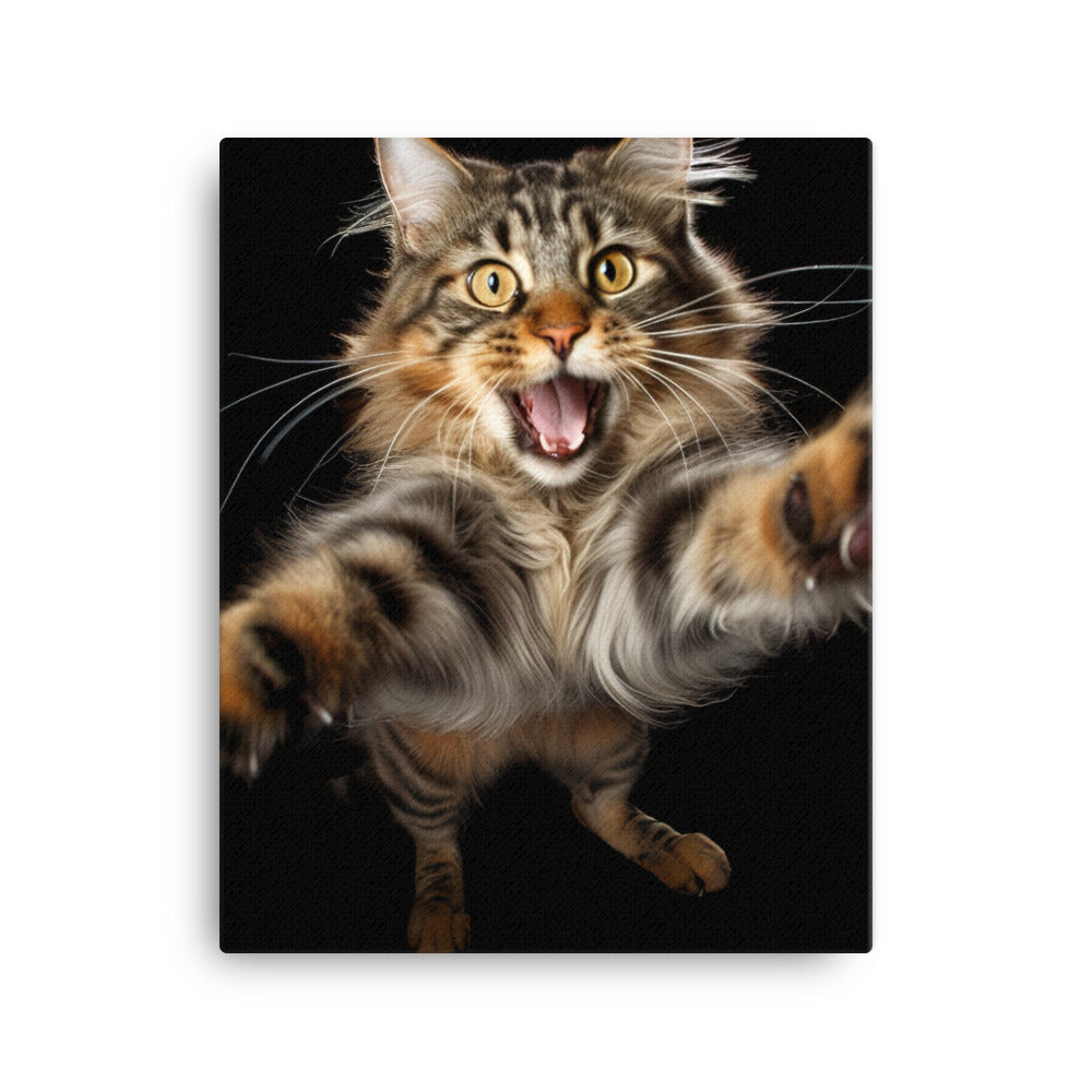 Playful Maine Coon in Action Canvas - PosterfyAI.com