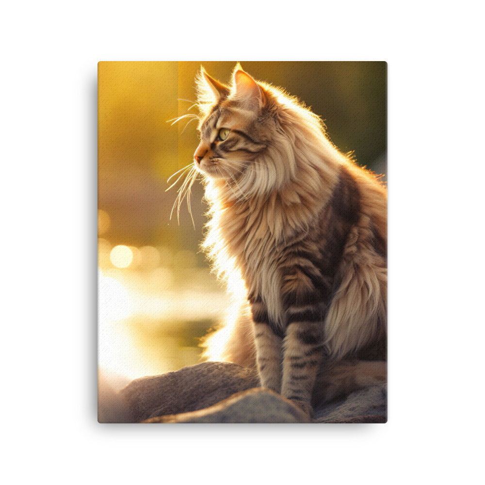 Maine Coon Elegance in Golden Hour Canvas - PosterfyAI.com