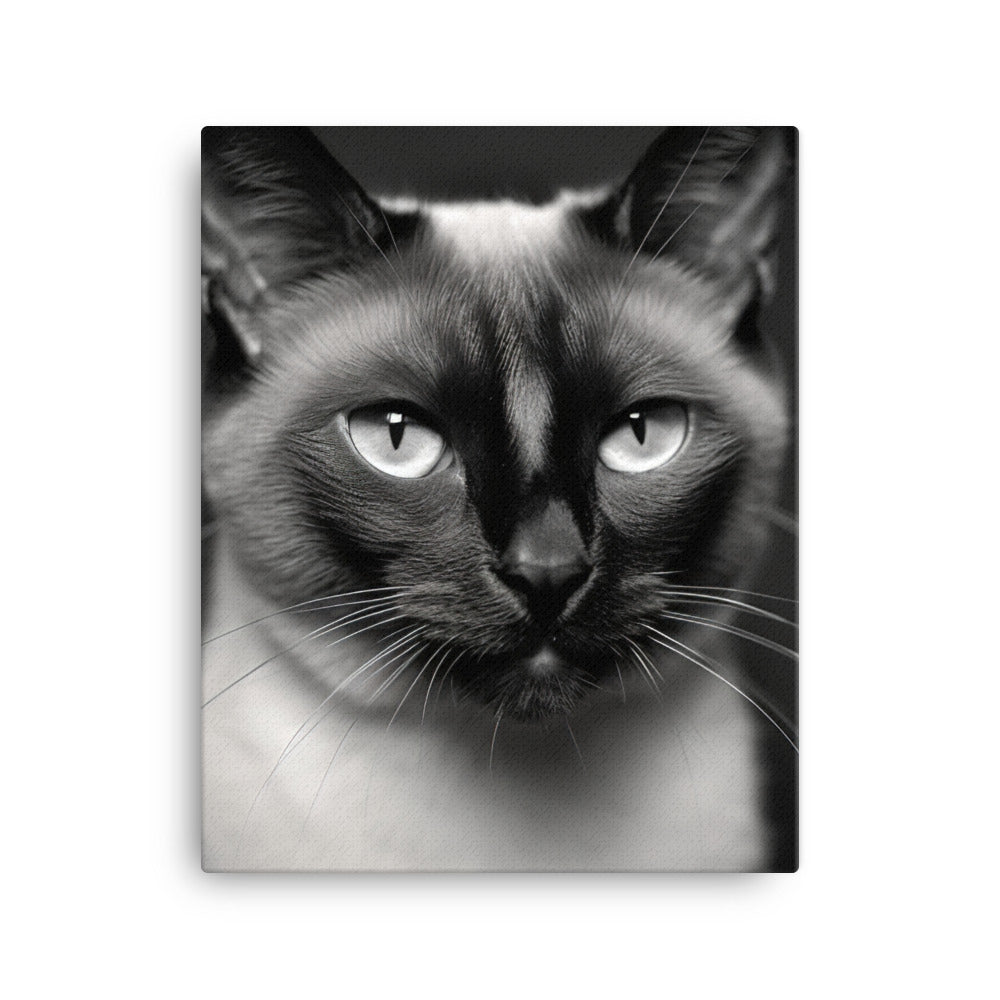 Siamese Charm in Black and White Canvas - PosterfyAI.com