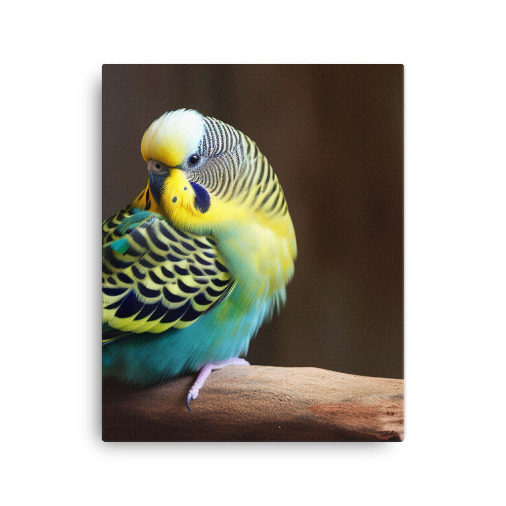 Cheerful Budgie on a Perch Canvas - PosterfyAI.com