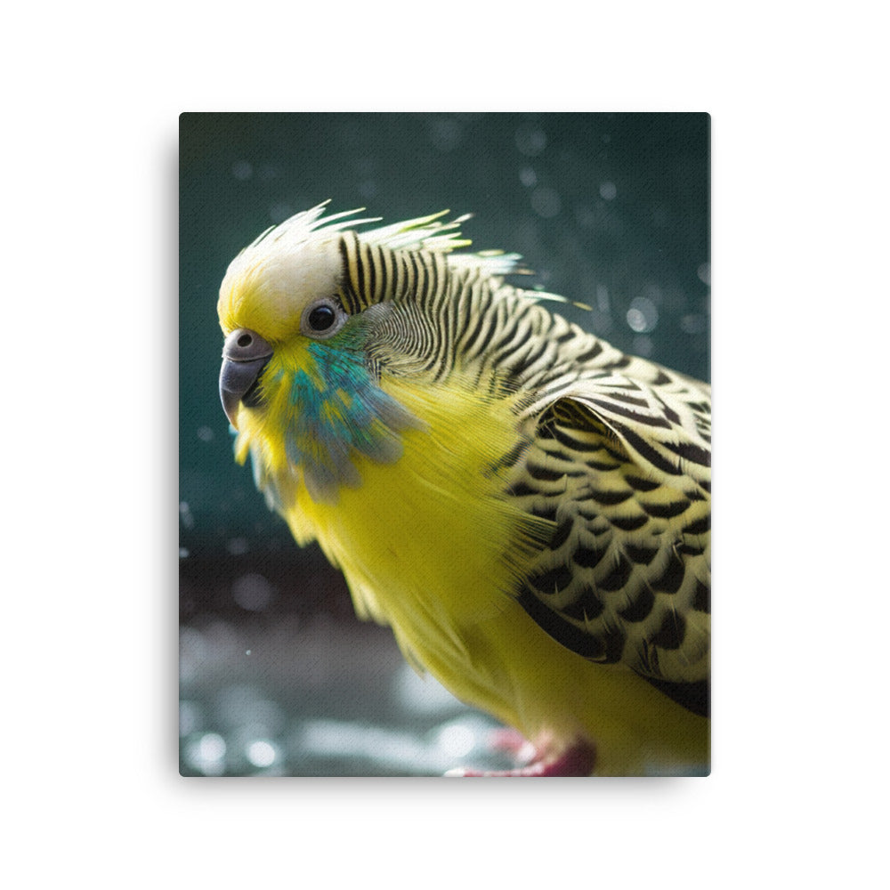 Budgie Taking a Bath Canvas - PosterfyAI.com