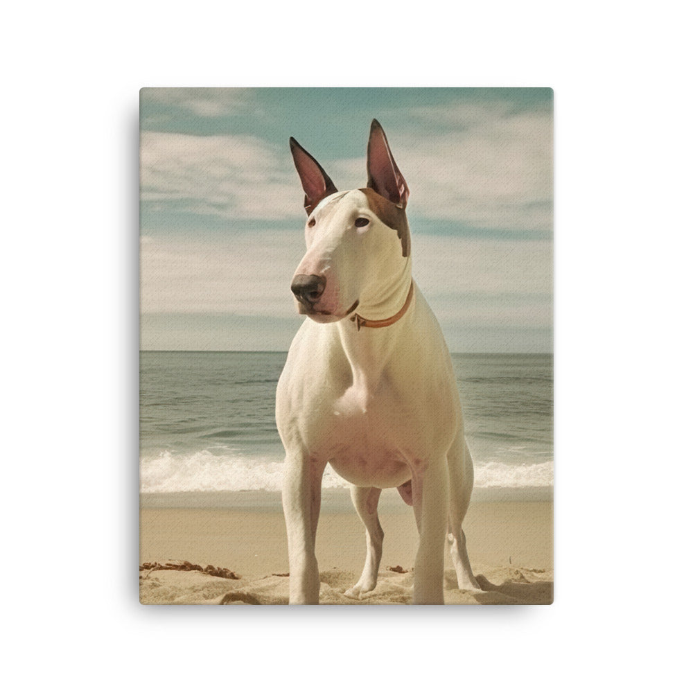 Bull Terrier on the Beach Canvas - PosterfyAI.com