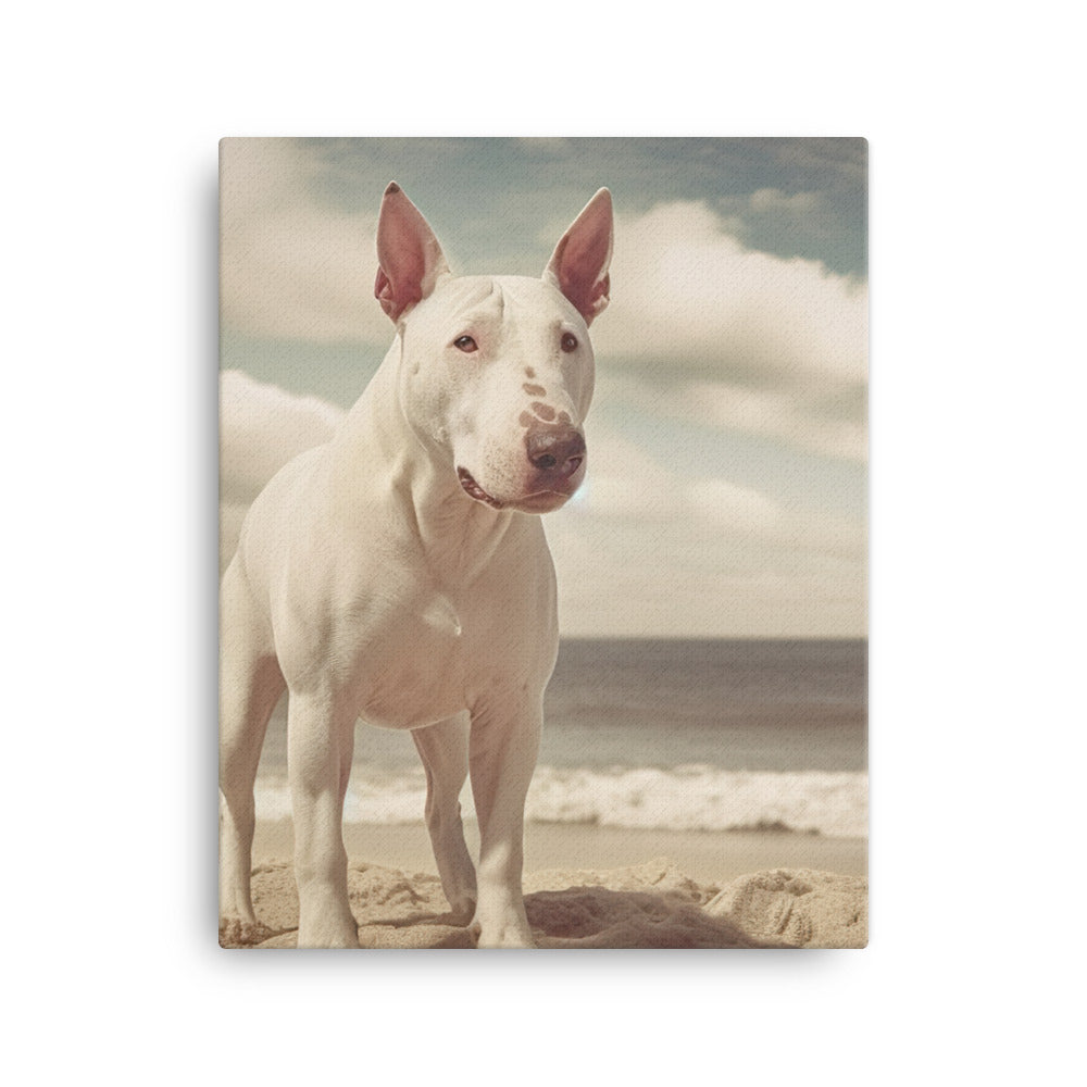 Bull Terrier on the Beach Canvas - PosterfyAI.com