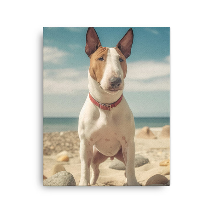 Bull Terrier on the Beach Canvas - PosterfyAI.com