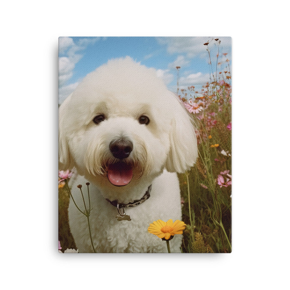 Bichon Frise in a Field of Flowers Canvas - PosterfyAI.com