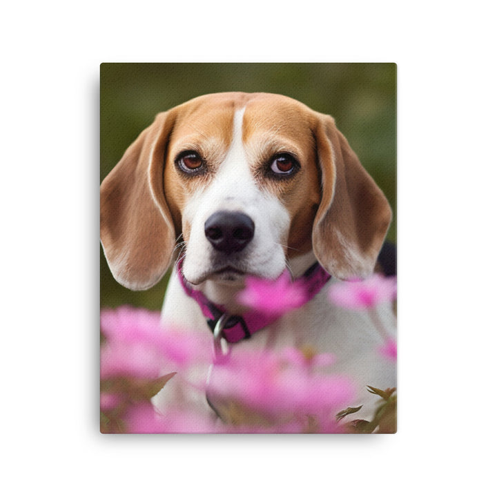 Beagle and the flowers Canvas - PosterfyAI.com