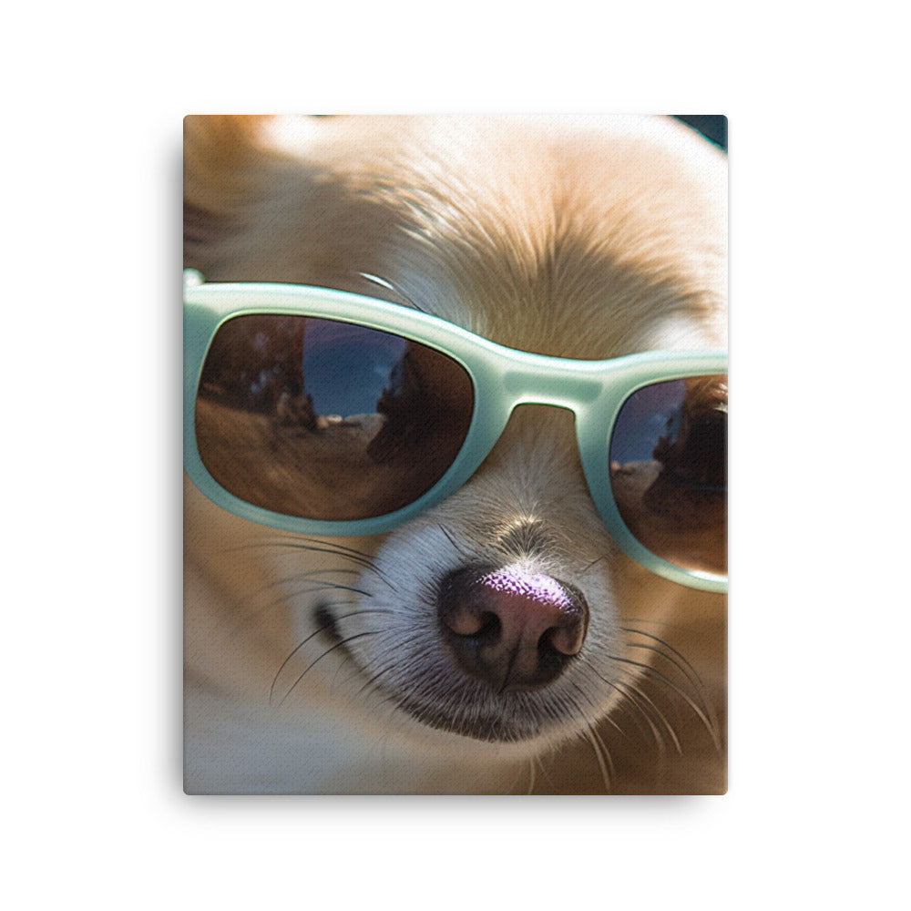 A Chihuahua wearing sunglasses Canvas - PosterfyAI.com