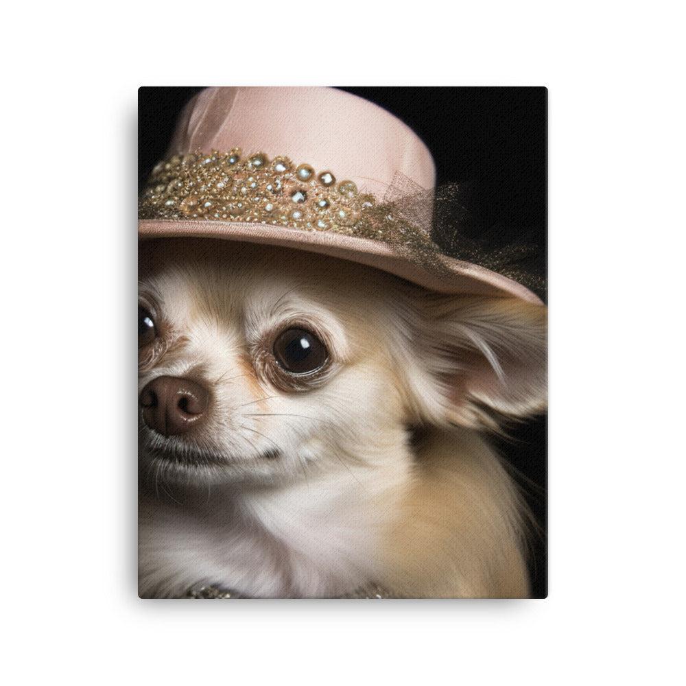 A Chihuahua posing with a boa and hat Canvas - PosterfyAI.com