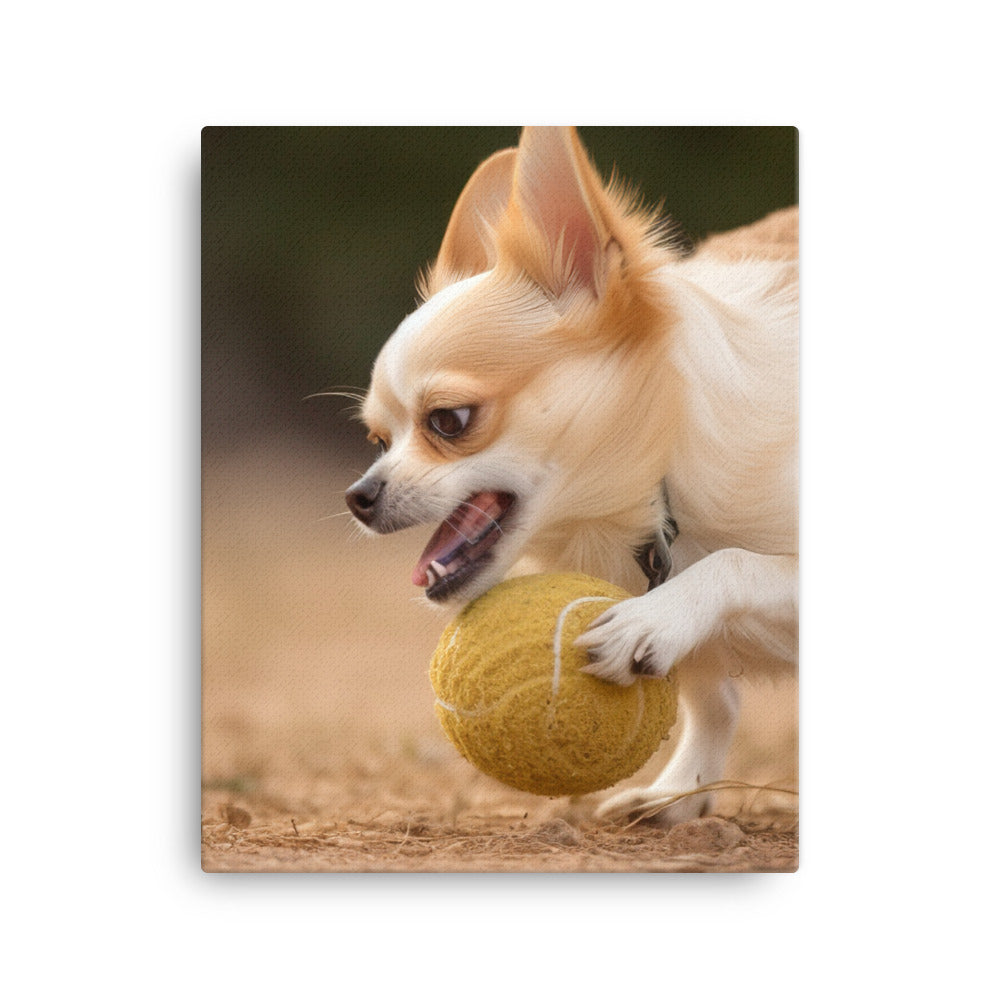 A Chihuahua playing with a ball Canvas - PosterfyAI.com