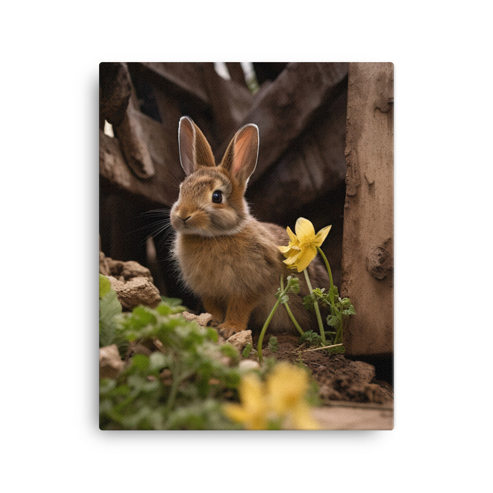 Tan Bunny Amidst Rustic Beauty Canvas - PosterfyAI.com