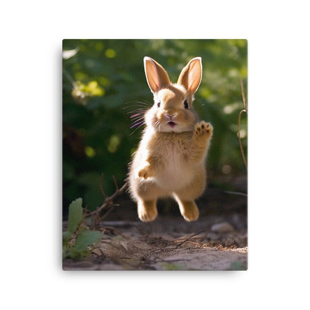Rhinelander Bunny Enjoying a Playful Hop Canvas - PosterfyAI.com