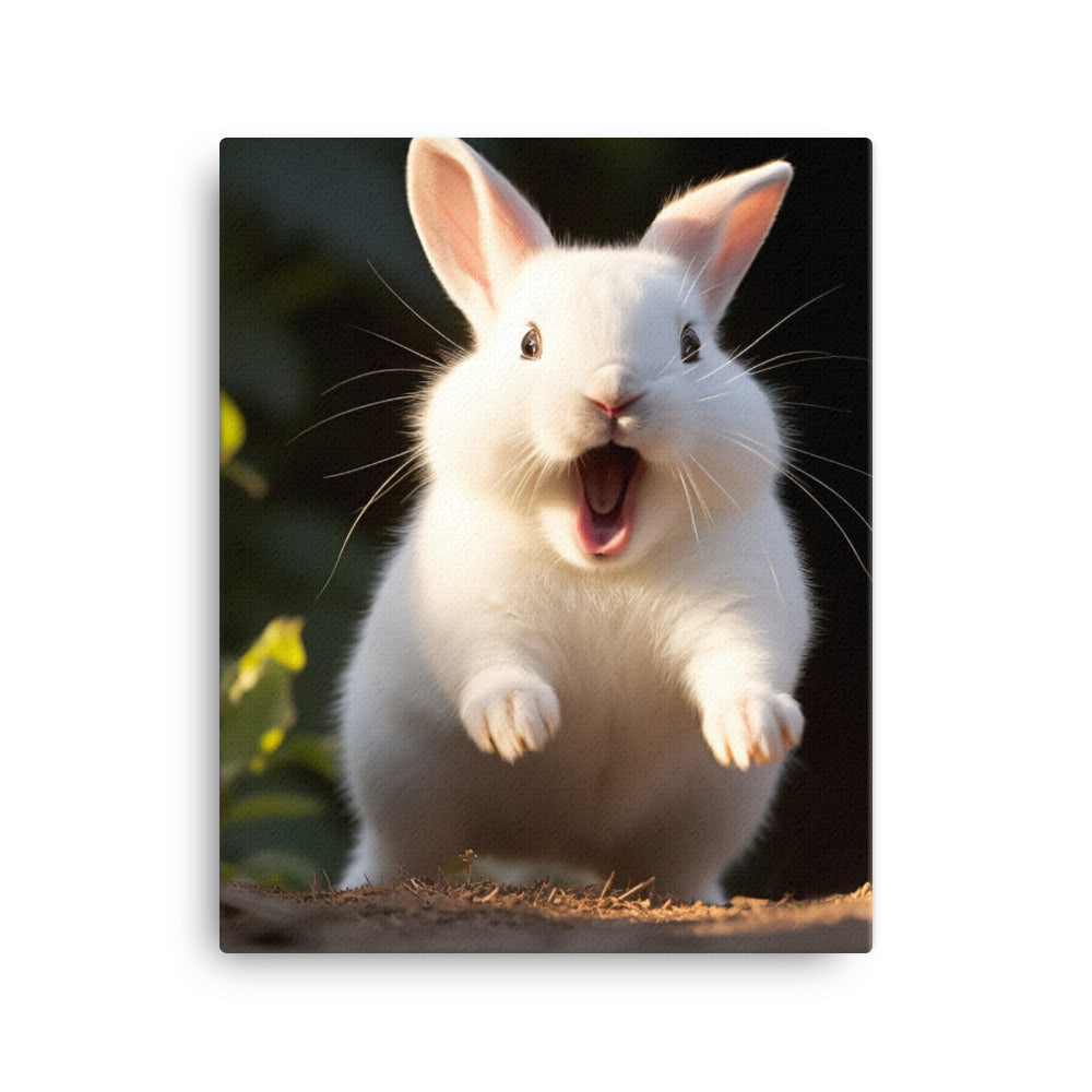 Dwarf Hotot Bunny Enjoying a Playful Hop Canvas - PosterfyAI.com