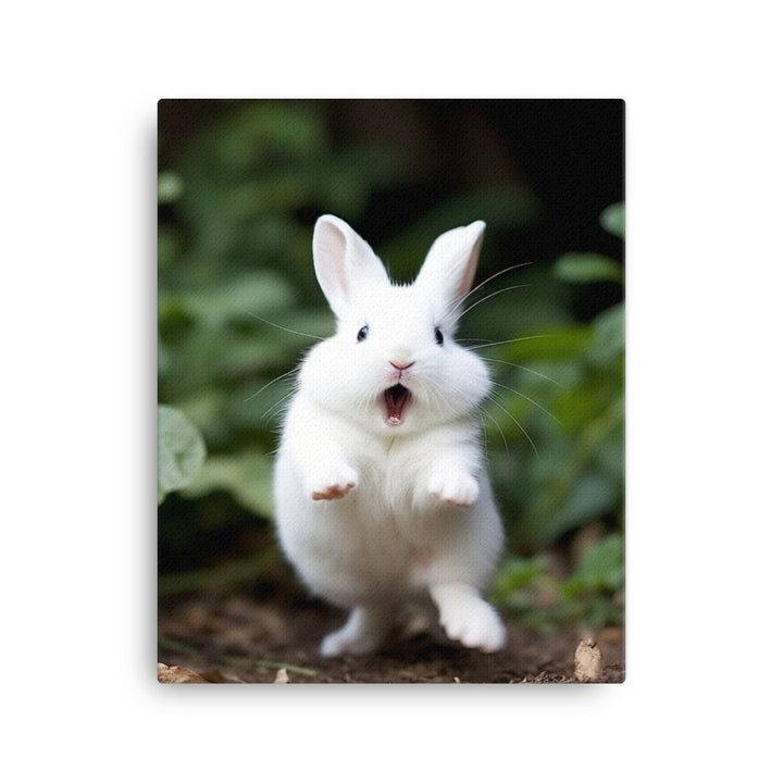 Dwarf Hotot Bunny Enjoying a Playful Hop Canvas - PosterfyAI.com