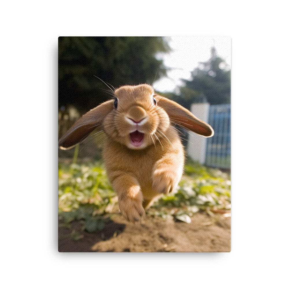 Mini Lop Bunny Enjoying a Playful Hop Canvas - PosterfyAI.com