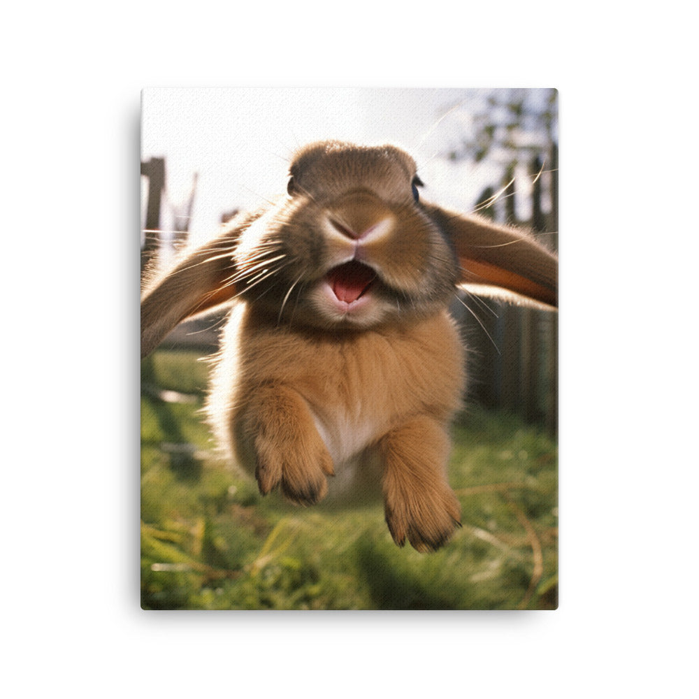 Mini Lop Bunny Enjoying a Playful Hop Canvas - PosterfyAI.com