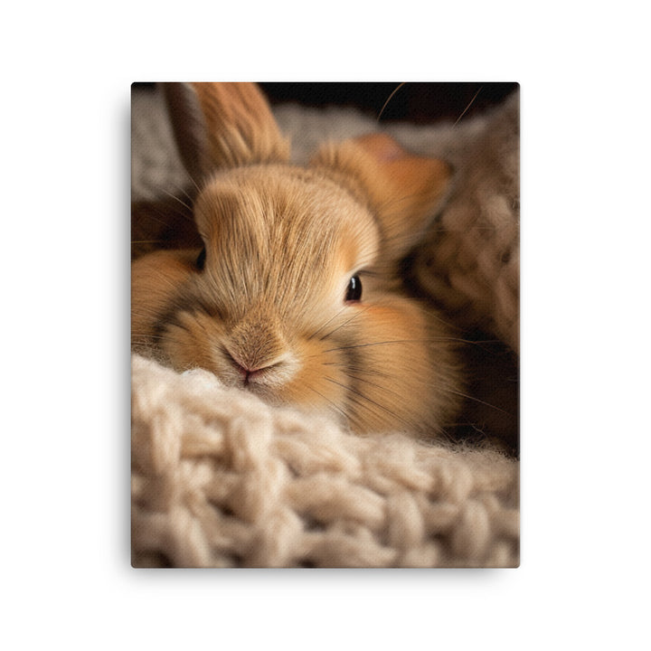 Jersey Wooly Bunny in a Cozy Setting Canvas - PosterfyAI.com