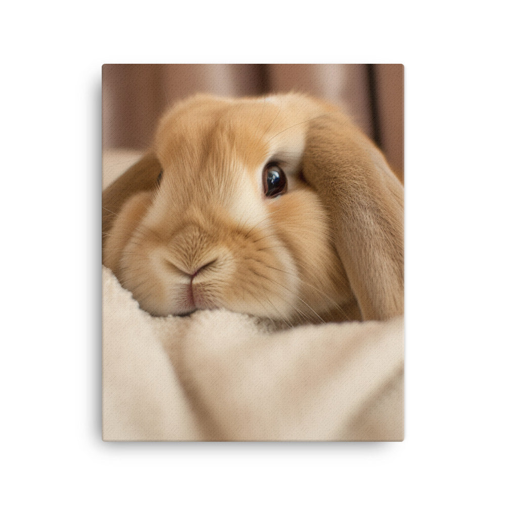 Holland Lop Bunny in a Cozy Setting Canvas - PosterfyAI.com