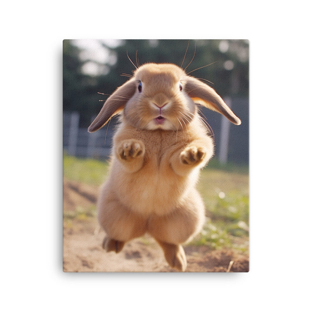 Holland Lop Bunny Enjoying a Playful Hop Canvas - PosterfyAI.com