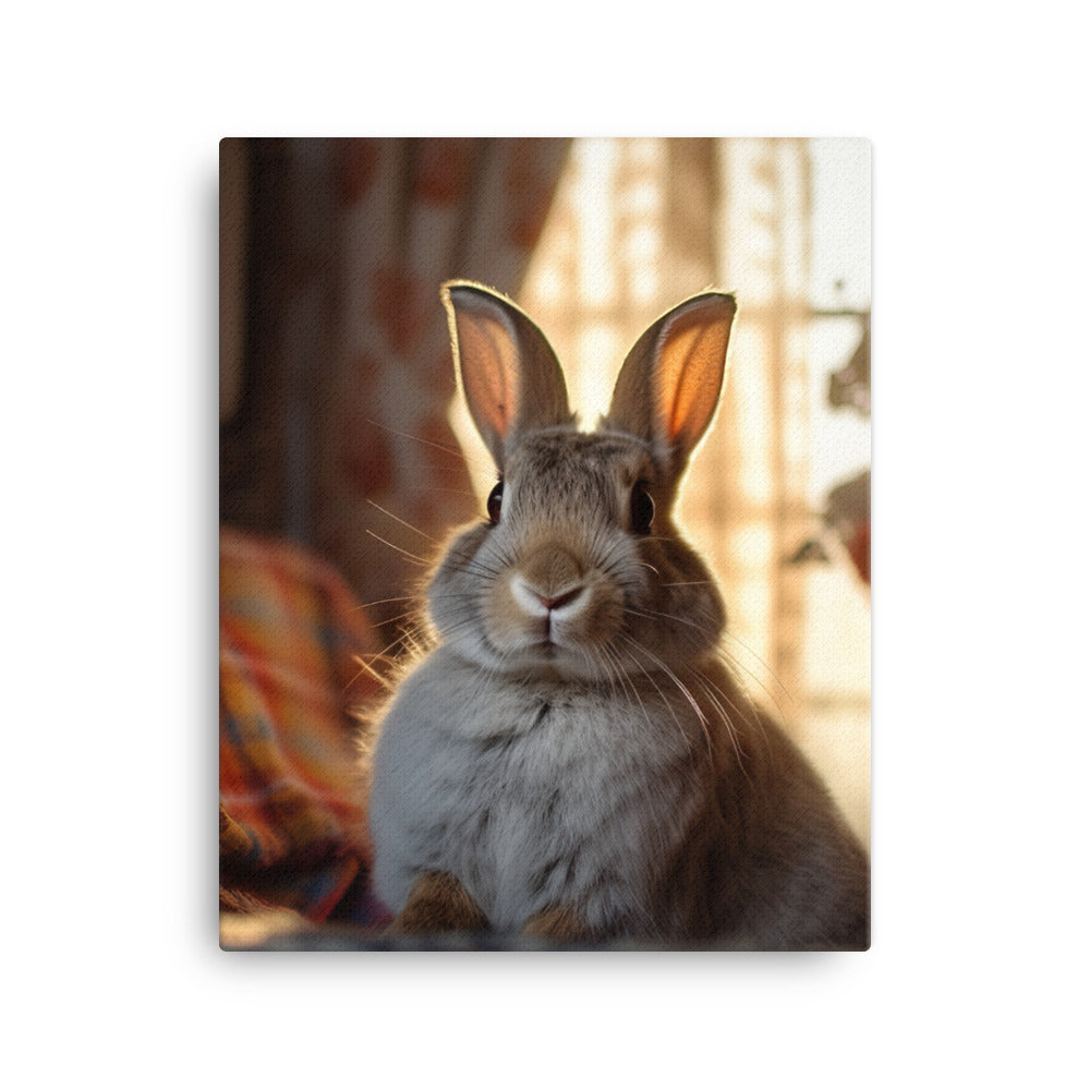 Harlequin Bunny in a Cozy Setting Canvas - PosterfyAI.com