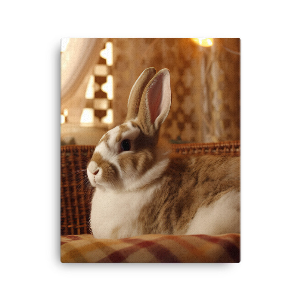 Harlequin Bunny in a Cozy Setting Canvas - PosterfyAI.com