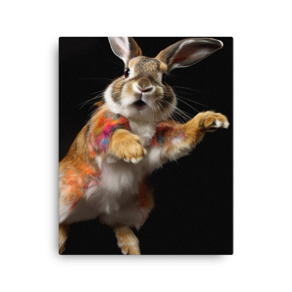 Harlequin Bunny Enjoying a Playful Hop Canvas - PosterfyAI.com